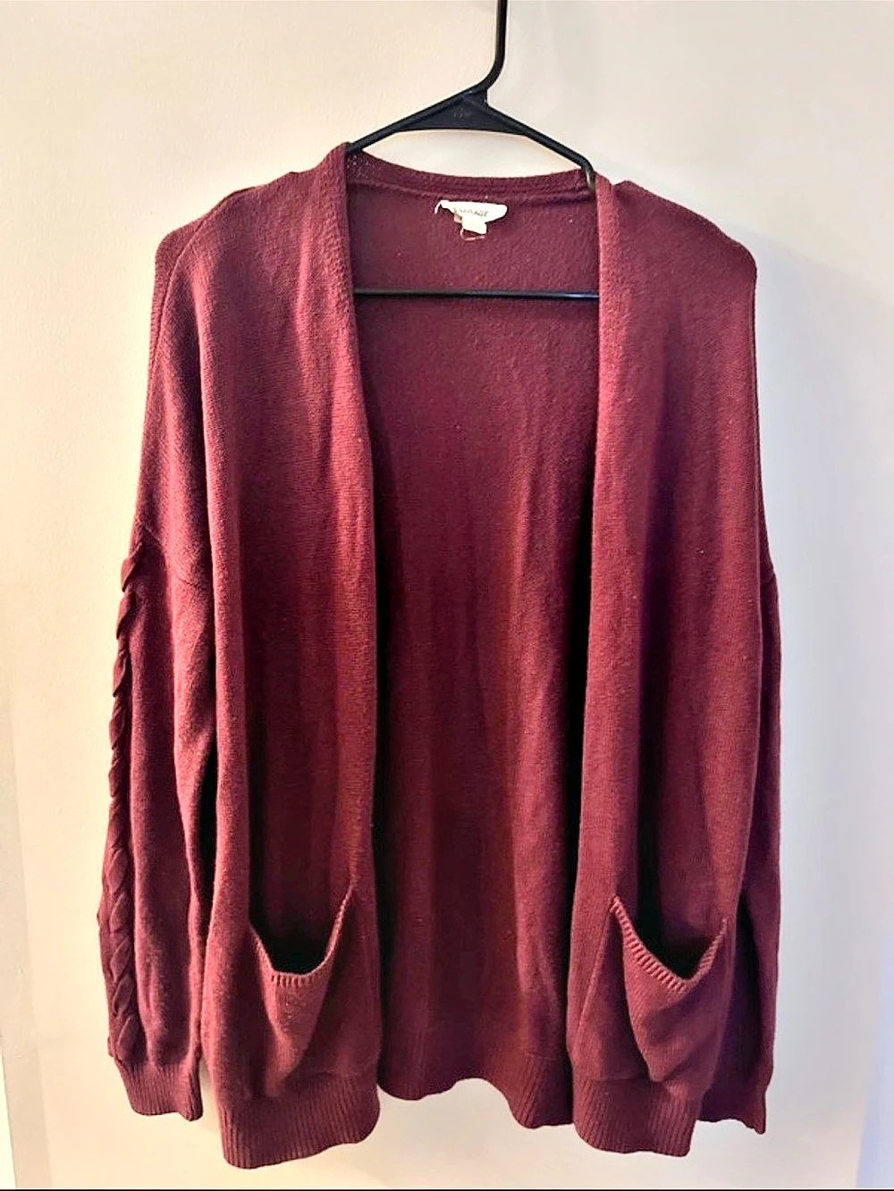 Garage Burgundy Cable-Knit Sleeve Cardigan Large